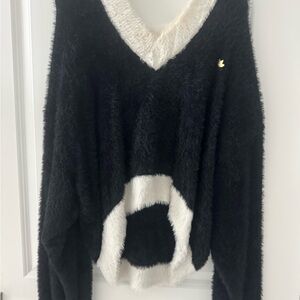 adidas Black and White Fuzzy V-Neck Sweater